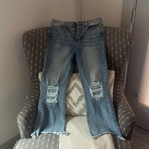 Stylish Light Blue Distressed Flare Jeans